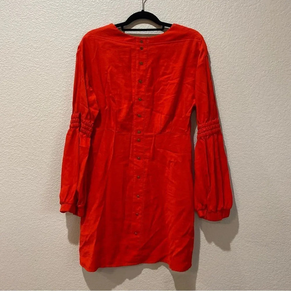 LINE & DOT Button Back Dress Red Square Neck Long Sleeve Pockets Size Large - Picture 10 of 10